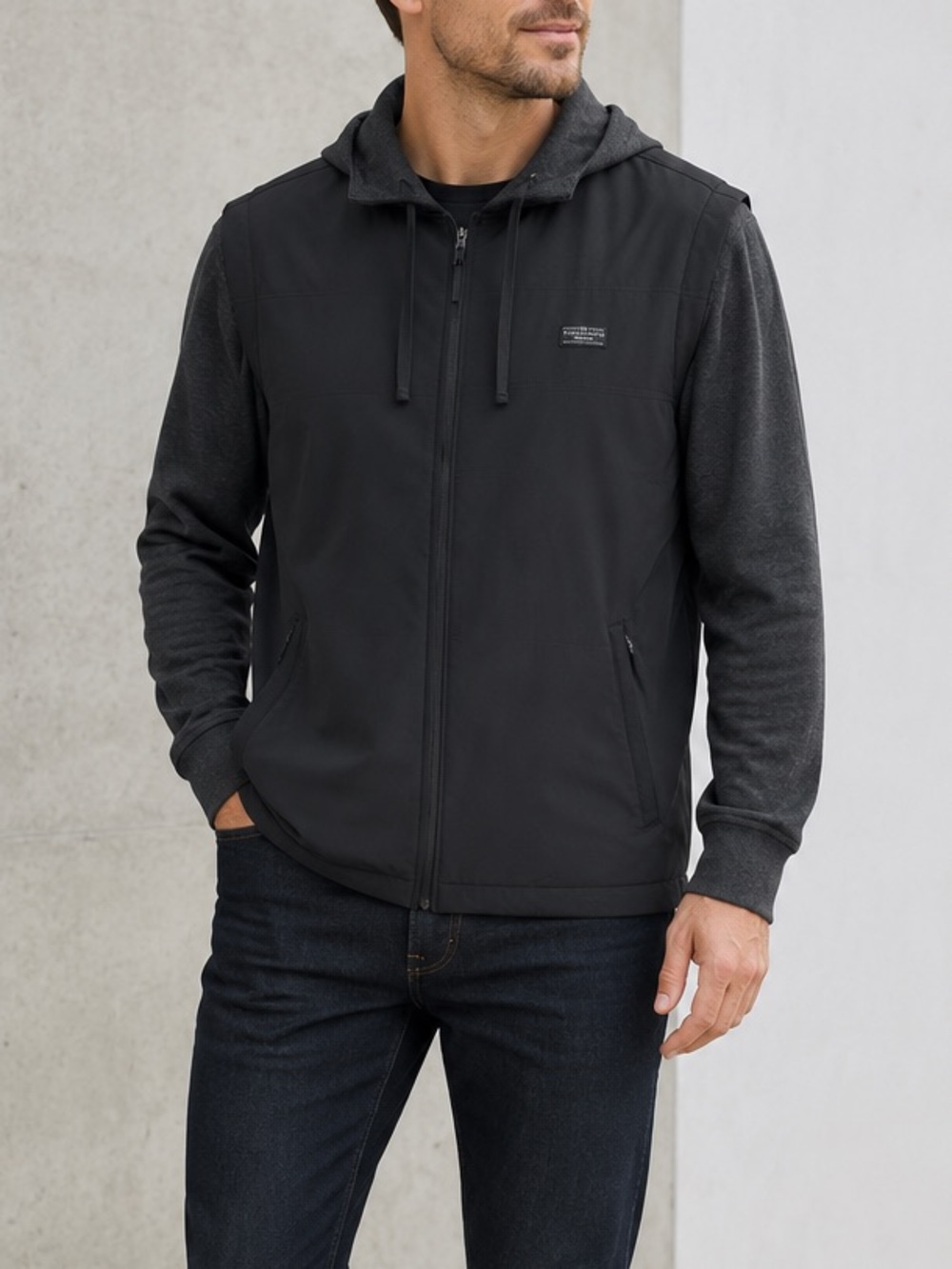 Travis Mathew Tides Up Charcoal and Black Hooded Sweater / Jacket L